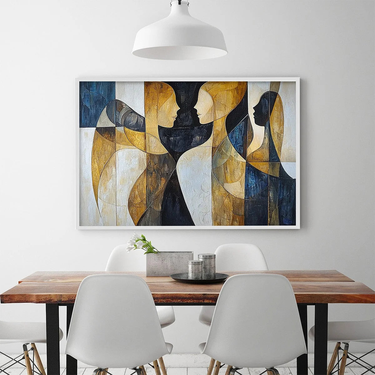 INTERTWINED: Abstract Figurative Oil Painting in Earthy Tones | black frame version on white wall