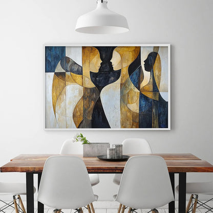 INTERTWINED: Abstract Figurative Oil Painting in Earthy Tones | black frame version on white wall