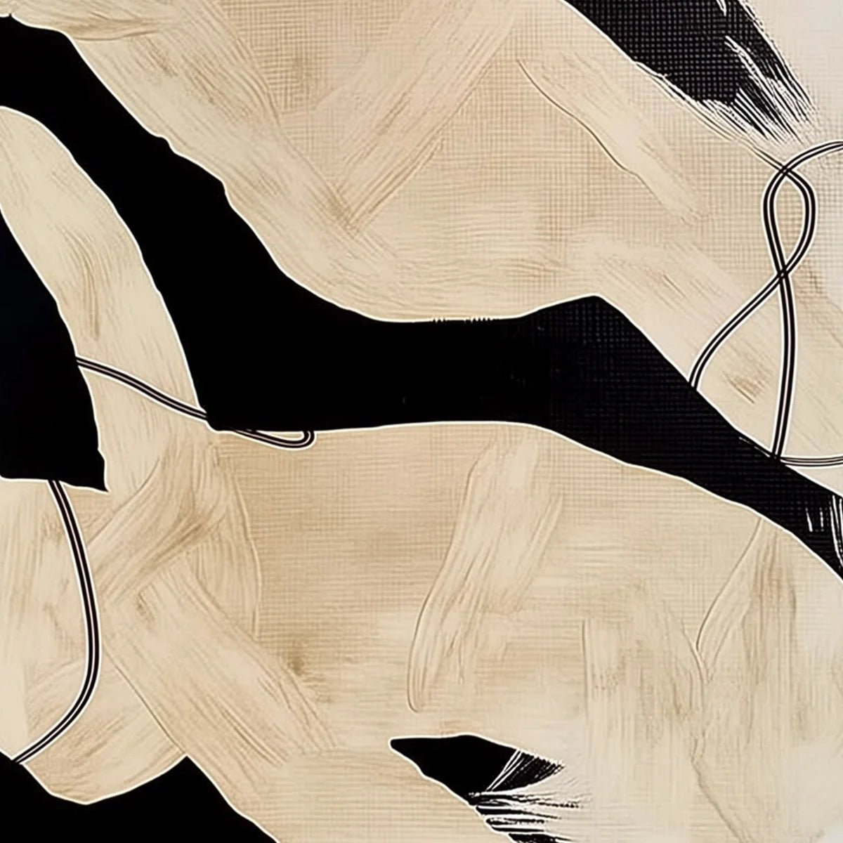 INTERTWINED: Large Vertical Minimalist Black and Beige Abstract Painting | rolled canvas, ready for custom framing
