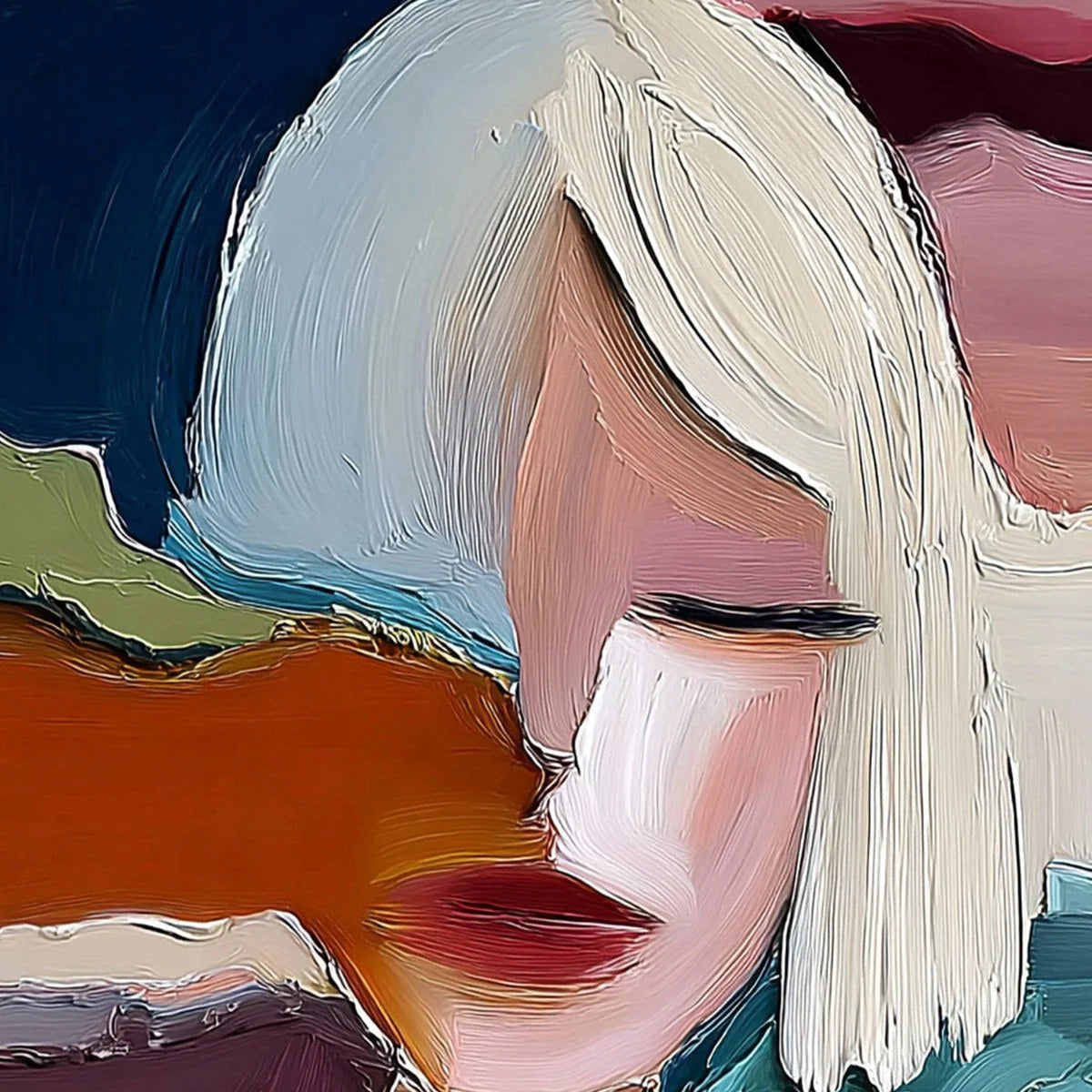 INWARD: Abstract Figurative Portrait Painting with Thick Texture | rectangular format, hand-painted canvas edge