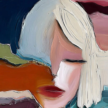 INWARD: Abstract Figurative Portrait Painting with Thick Texture | rectangular format, hand-painted canvas edge