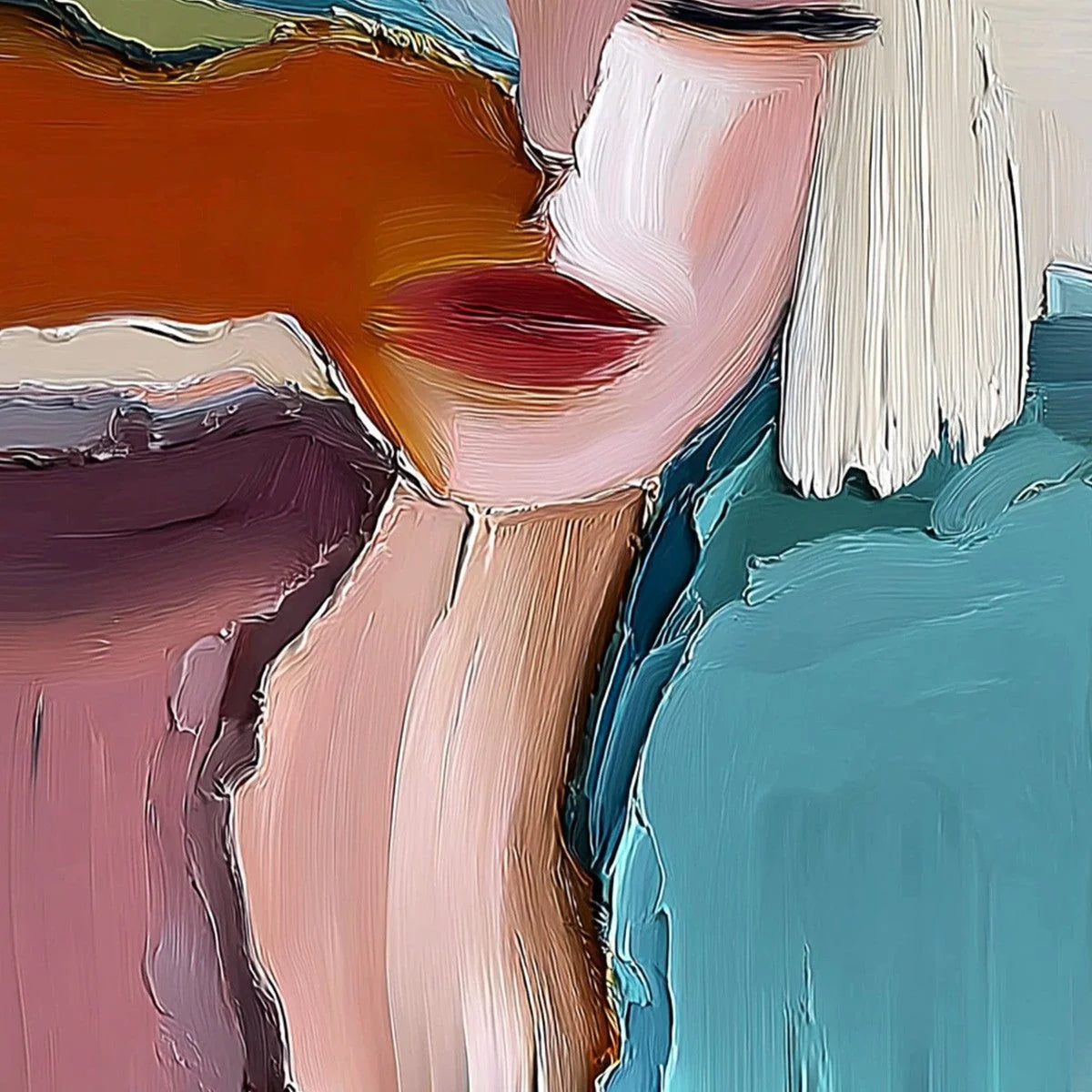 INWARD: Abstract Figurative Portrait Painting with Thick Texture | rolled canvas, ready for custom framing