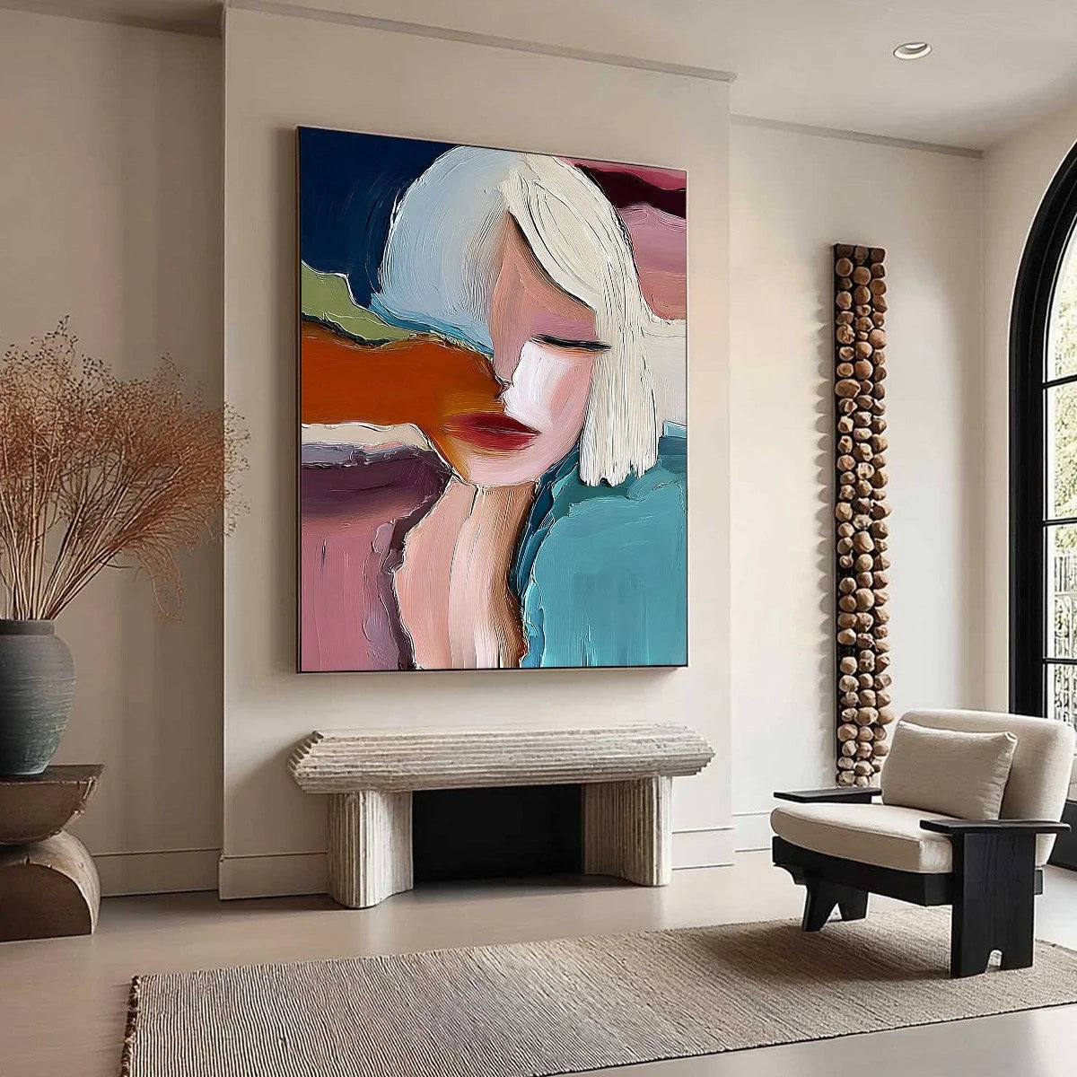 INWARD: Abstract Figurative Portrait Painting with Thick Texture | multi-color palette, original oil on stretched canvas art