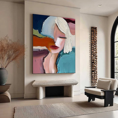 INWARD: Abstract Figurative Portrait Painting with Thick Texture | multi-color palette, original oil on stretched canvas art