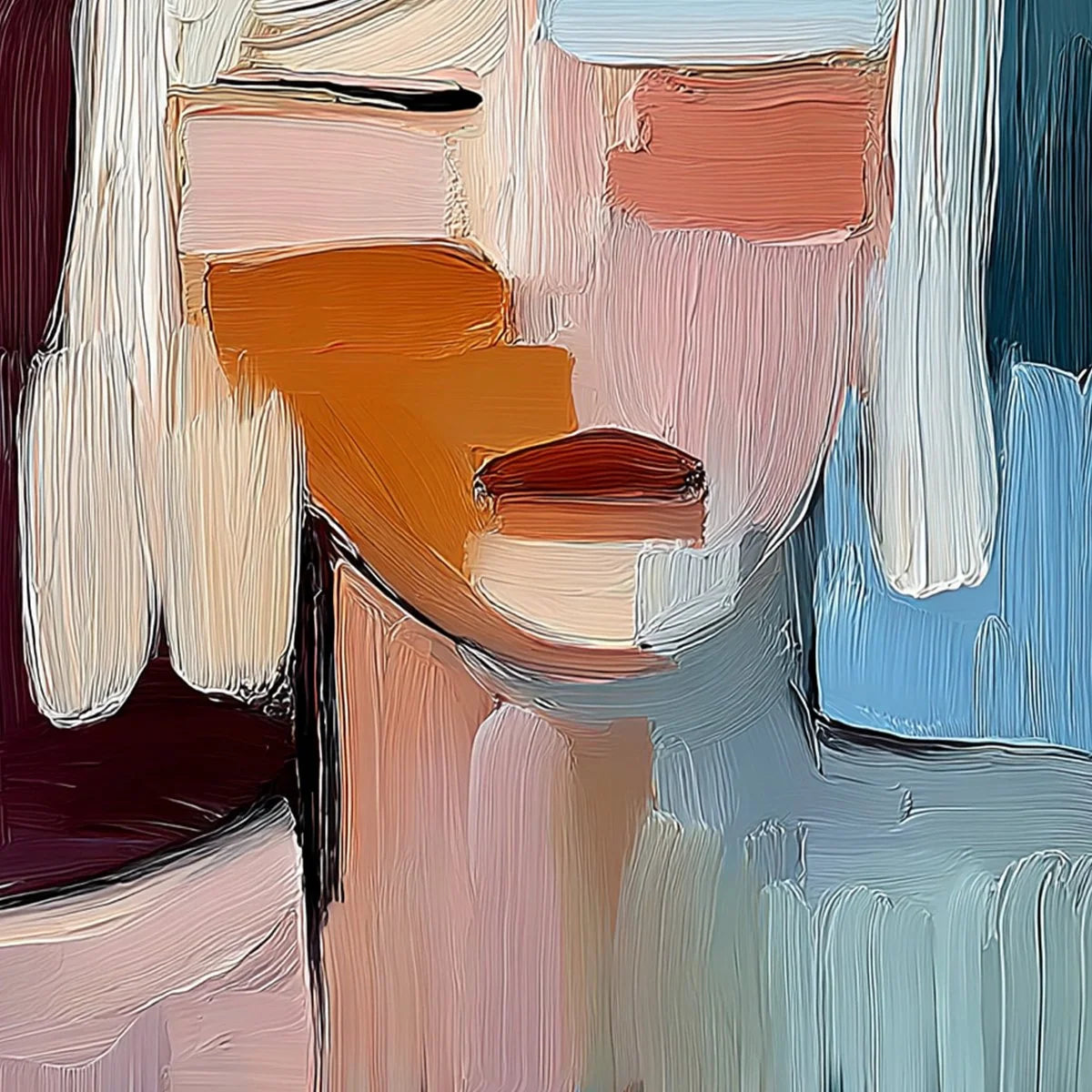 INWARD GAZE: Expressive Abstract Portrait Oil Painting with Textured Brushstrokes | rolled canvas, ready for custom framing