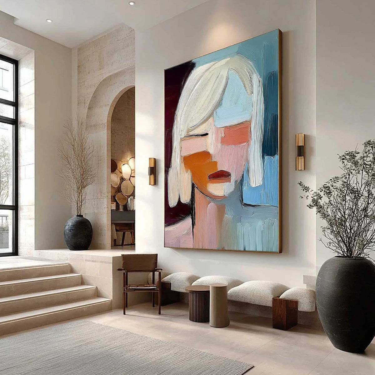 INWARD GAZE: Expressive Abstract Portrait Oil Painting with Textured Brushstrokes | Abstract mood, soft natural light studio shot