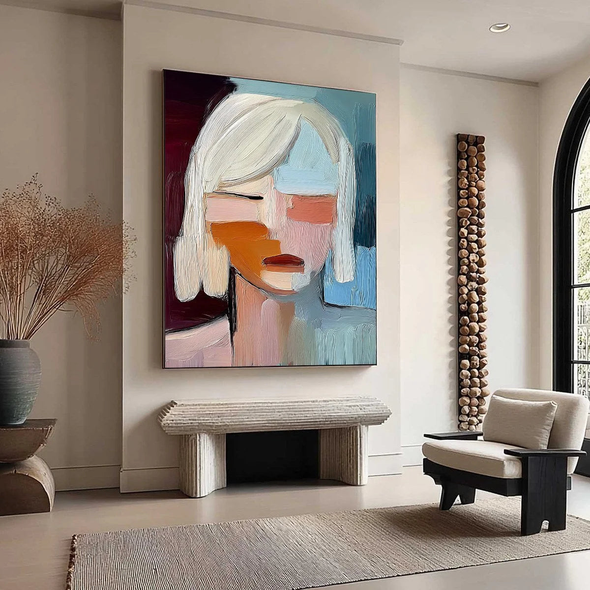 INWARD GAZE: Expressive Abstract Portrait Oil Painting with Textured Brushstrokes | multi-color palette, original oil on stretched canvas art