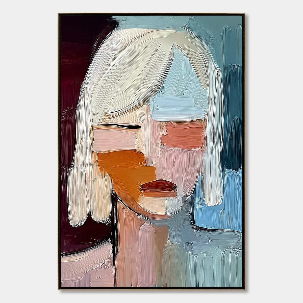 INWARD GAZE: Expressive Abstract Portrait Oil Painting with Textured Brushstrokes | hanging in living room, Abstract wall art