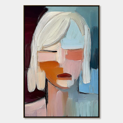 INWARD GAZE: Expressive Abstract Portrait Oil Painting with Textured Brushstrokes | hanging in living room, Abstract wall art