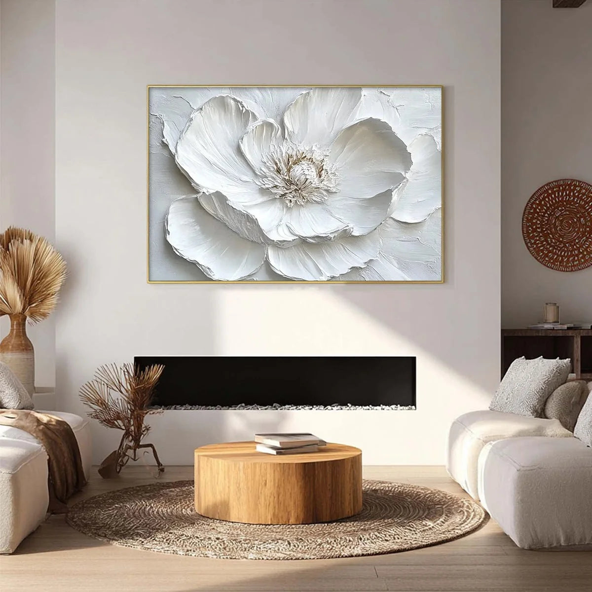 IVORY BLOOM: Minimalist Textured Floral Oil Painting | Minimalist closeup, raised brushwork detail