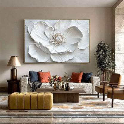 IVORY BLOOM: Minimalist Textured Floral Oil Painting | rolled canvas, ready for custom framing