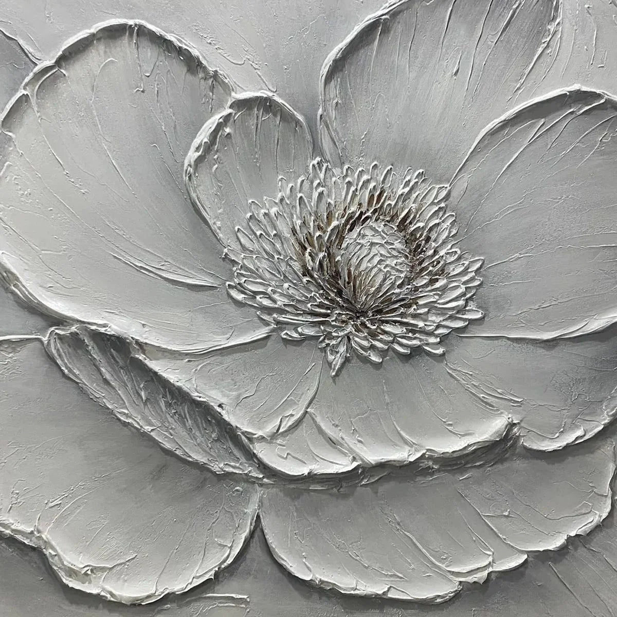 IVORY BLOOM: Minimalist Textured Floral Oil Painting | black frame version on white wall