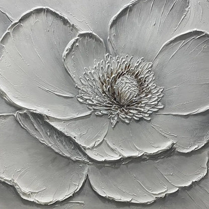 IVORY BLOOM: Minimalist Textured Floral Oil Painting | black frame version on white wall