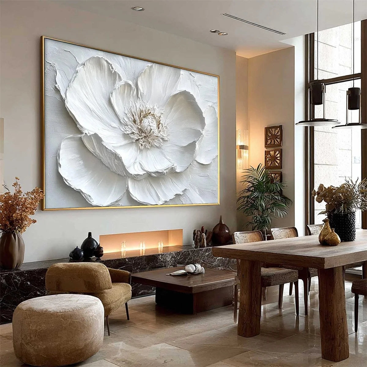 IVORY BLOOM: Minimalist Textured Floral Oil Painting | multi-color palette, original oil on stretched canvas art