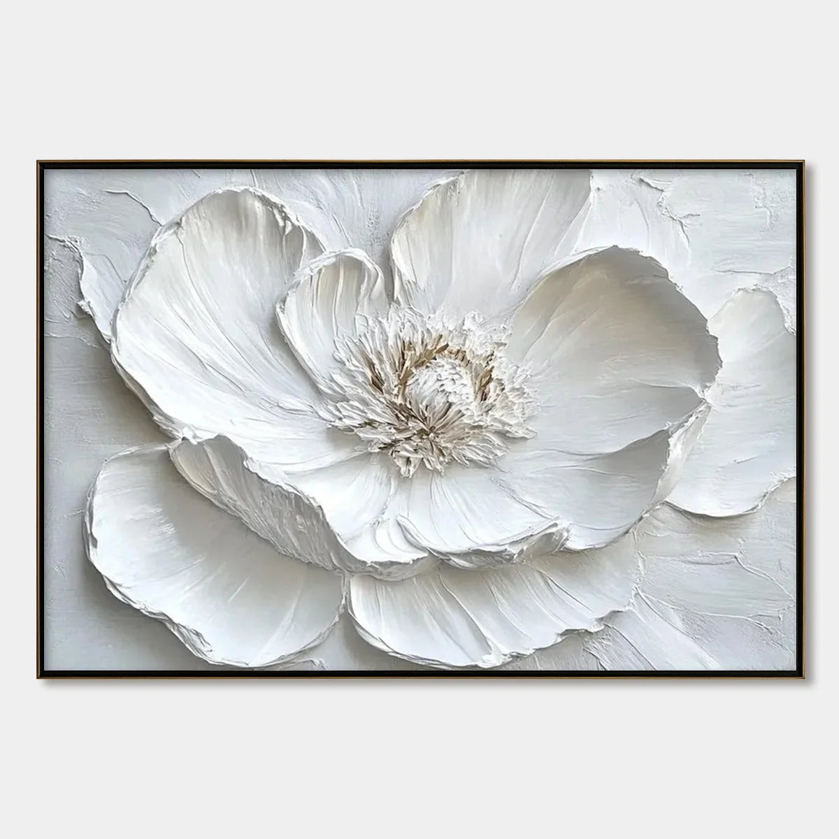 IVORY BLOOM: Minimalist Textured Floral Oil Painting | hanging in living room, Minimalist wall art