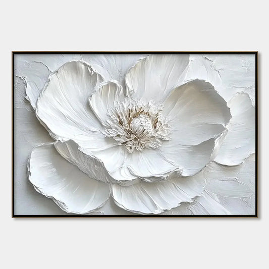 IVORY BLOOM: Minimalist Textured Floral Oil Painting | hanging in living room, Minimalist wall art