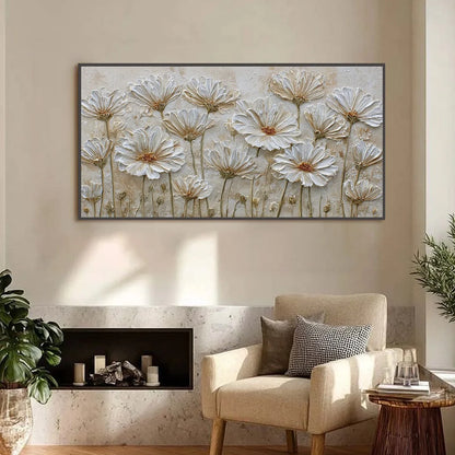 IVORY BLOOM: Textured Wabi Sabi Floral Impasto Painting | Abstract closeup, raised brushwork detail