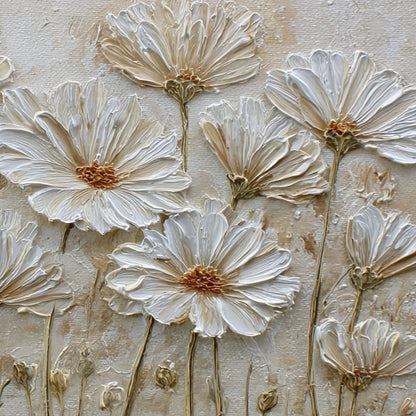 IVORY BLOOM: Textured Wabi Sabi Floral Impasto Painting | rolled canvas, ready for custom framing