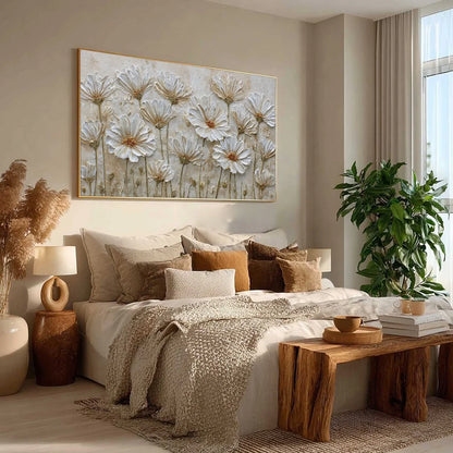 IVORY BLOOM: Textured Wabi Sabi Floral Impasto Painting | multi-color palette, original oil on stretched canvas art