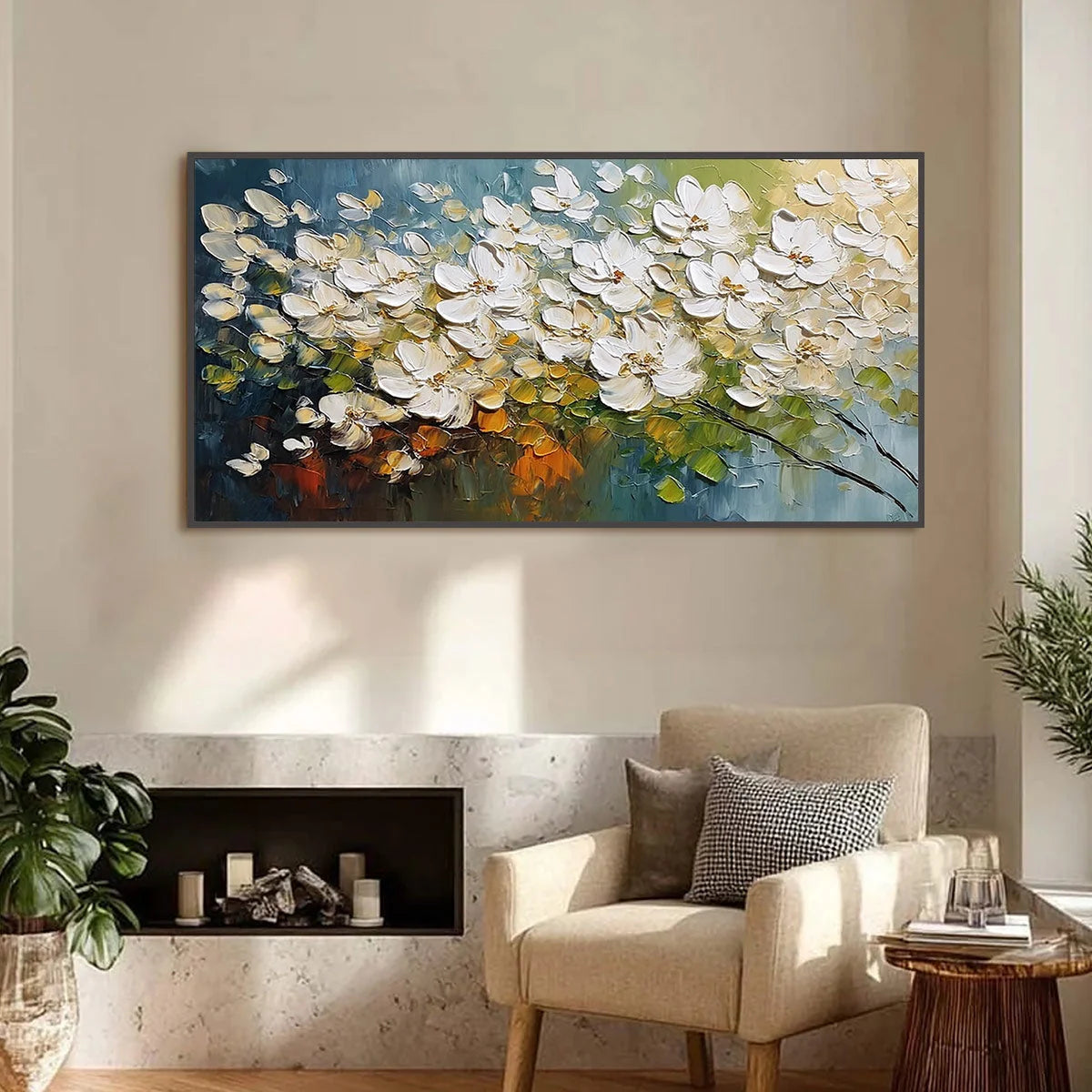 IVORY BLOOM: Textured White Floral Impasto Oil Paintinga | Abstract closeup, raised brushwork detail