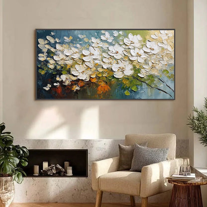IVORY BLOOM: Textured White Floral Impasto Oil Paintinga | Abstract closeup, raised brushwork detail