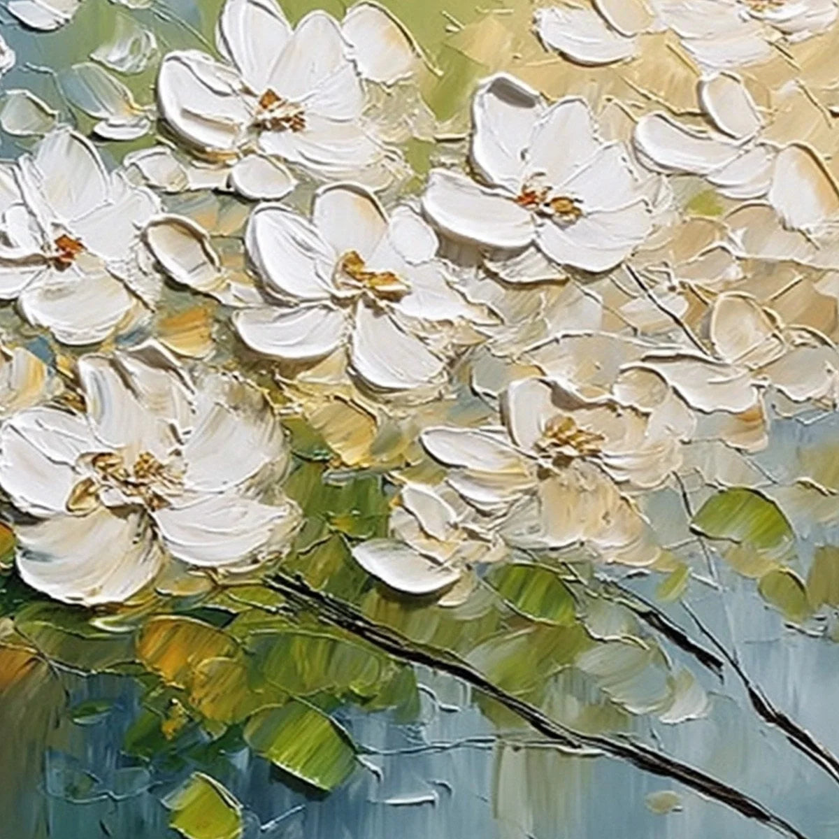 IVORY BLOOM: Textured White Floral Impasto Oil Paintinga | rolled canvas, ready for custom framing