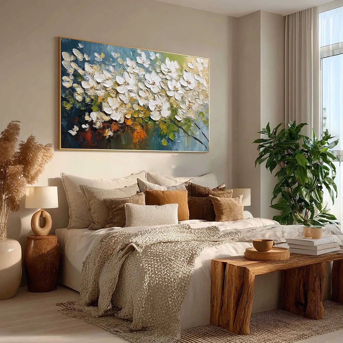 IVORY BLOOM: Textured White Floral Impasto Oil Paintinga | multi-color palette, original oil on stretched canvas art