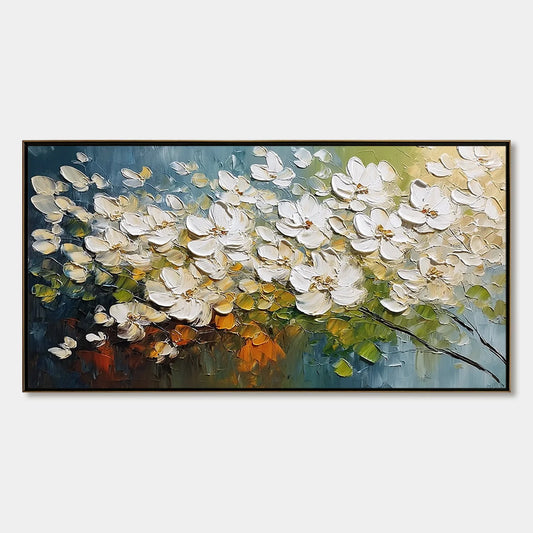 IVORY BLOOM: Textured White Floral Impasto Oil Paintinga | hanging in living room, Abstract wall art