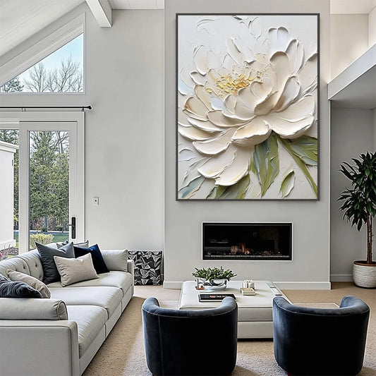 IVORY PETALS: Textured Impasto Peony Painting