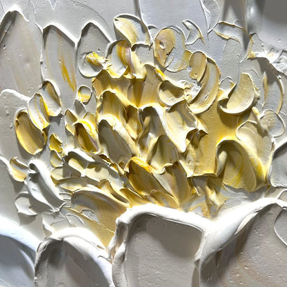IVORY PETALS: Textured Impasto Peony Painting | rectangular format, hand-painted canvas edge