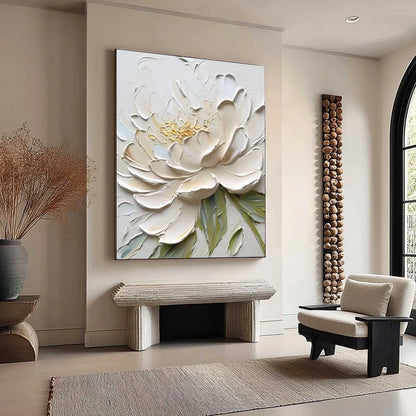 IVORY PETALS: Textured Impasto Peony Painting | multi-color palette, original oil on stretched canvas art