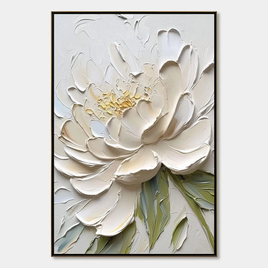IVORY PETALS: Textured Impasto Peony Painting | hanging in living room, Abstract wall art