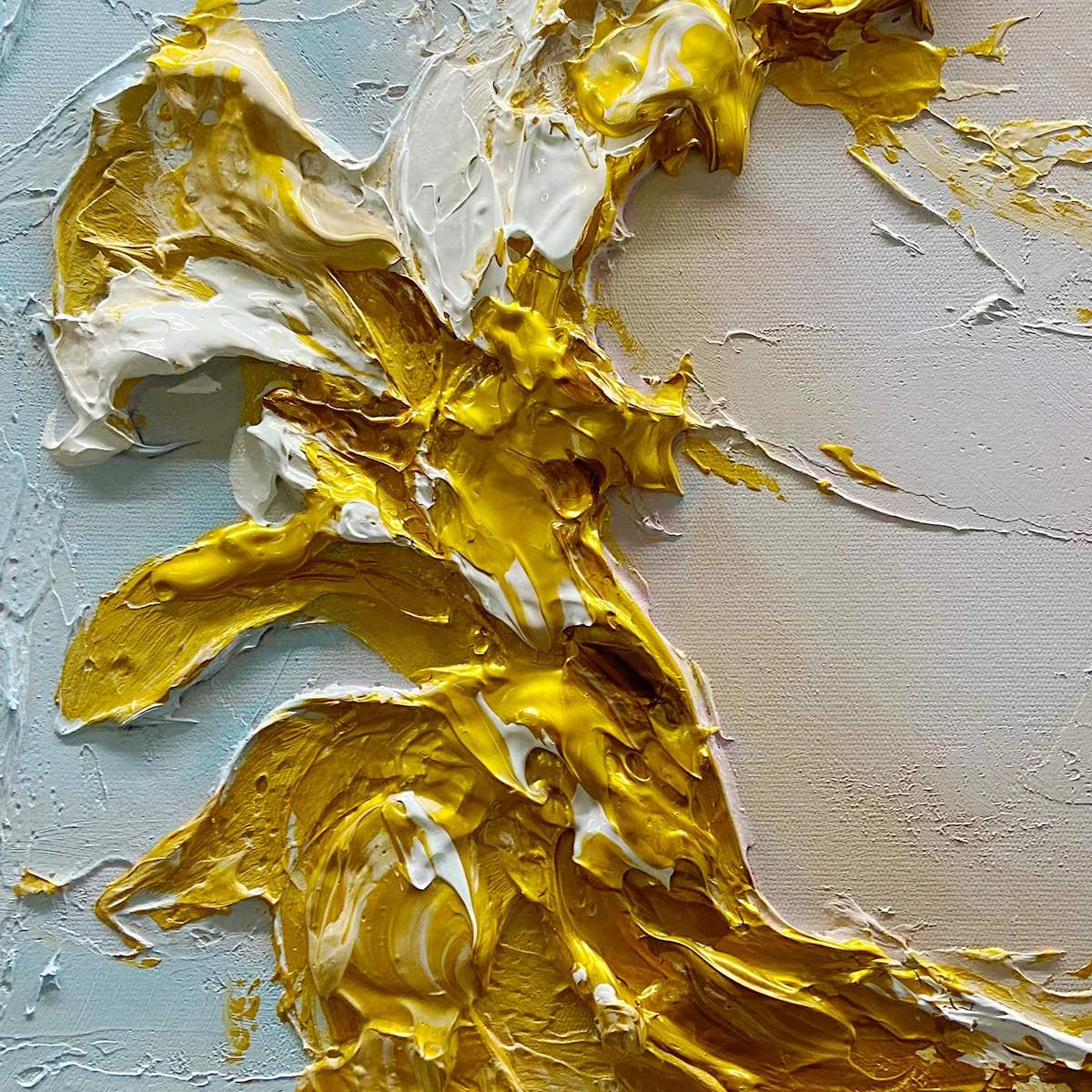 JADE AURORA: Green and Gold Abstract Impasto Oil Painting | rectangular format, hand-painted canvas edge