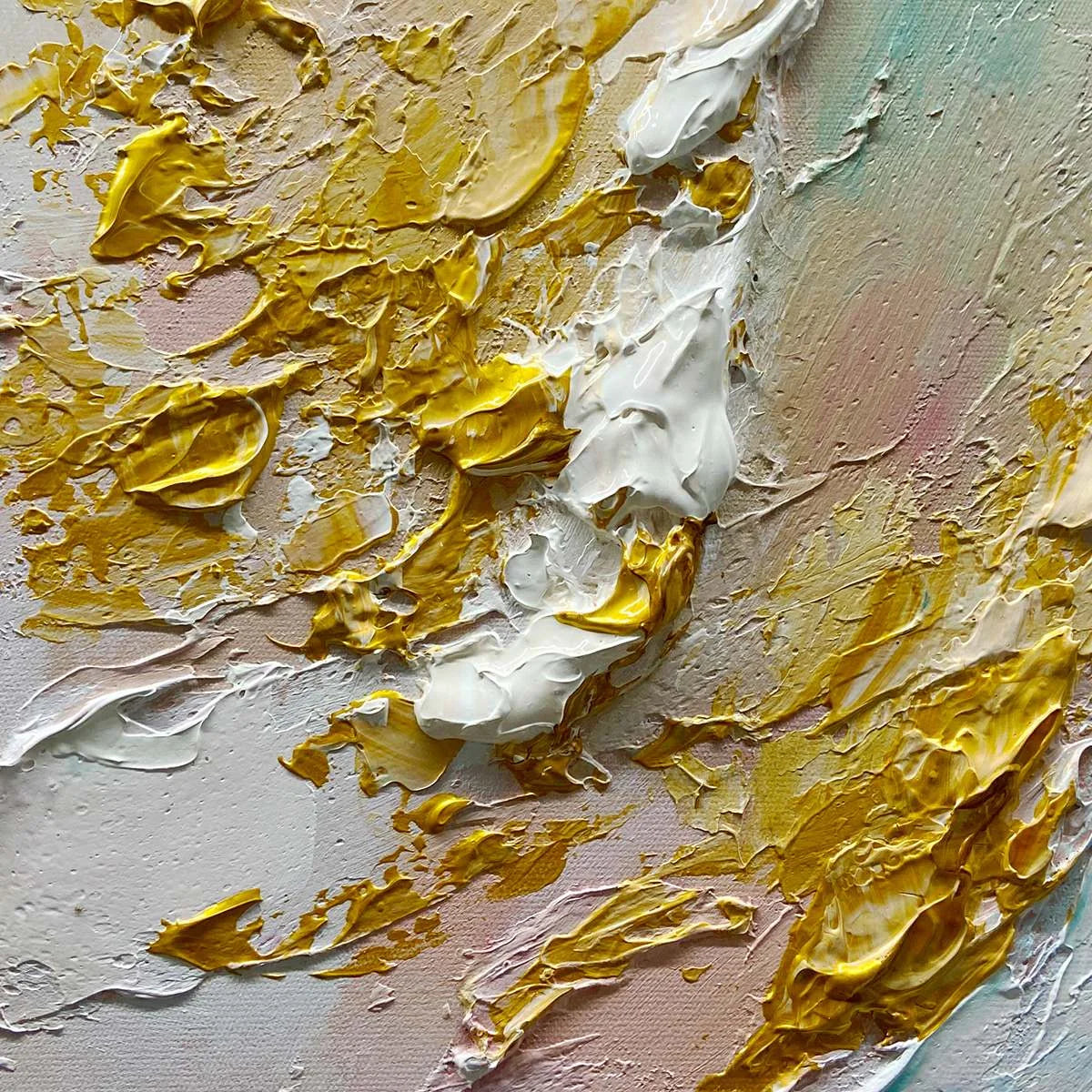 JADE AURORA: Green and Gold Abstract Impasto Oil Painting | rolled canvas, ready for custom framing