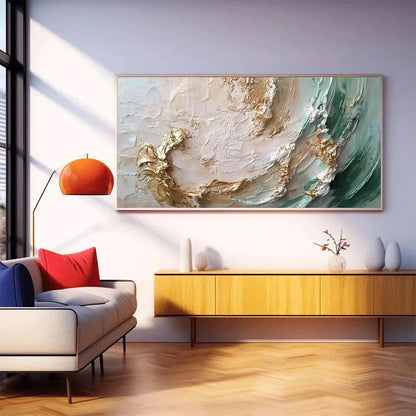 JADE AURORA: Green and Gold Abstract Impasto Oil Painting | green palette, original oil on stretched canvas art