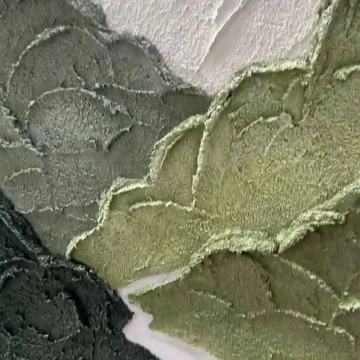 JADE PEAK: Textured Green and White Mountain Landscape Painting | rectangular format, hand-painted canvas edge