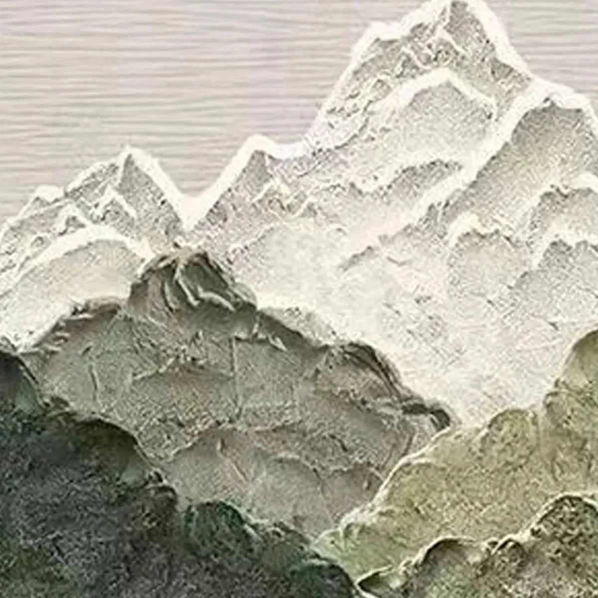 JADE PEAK: Textured Green and White Mountain Landscape Painting | rolled canvas, ready for custom framing