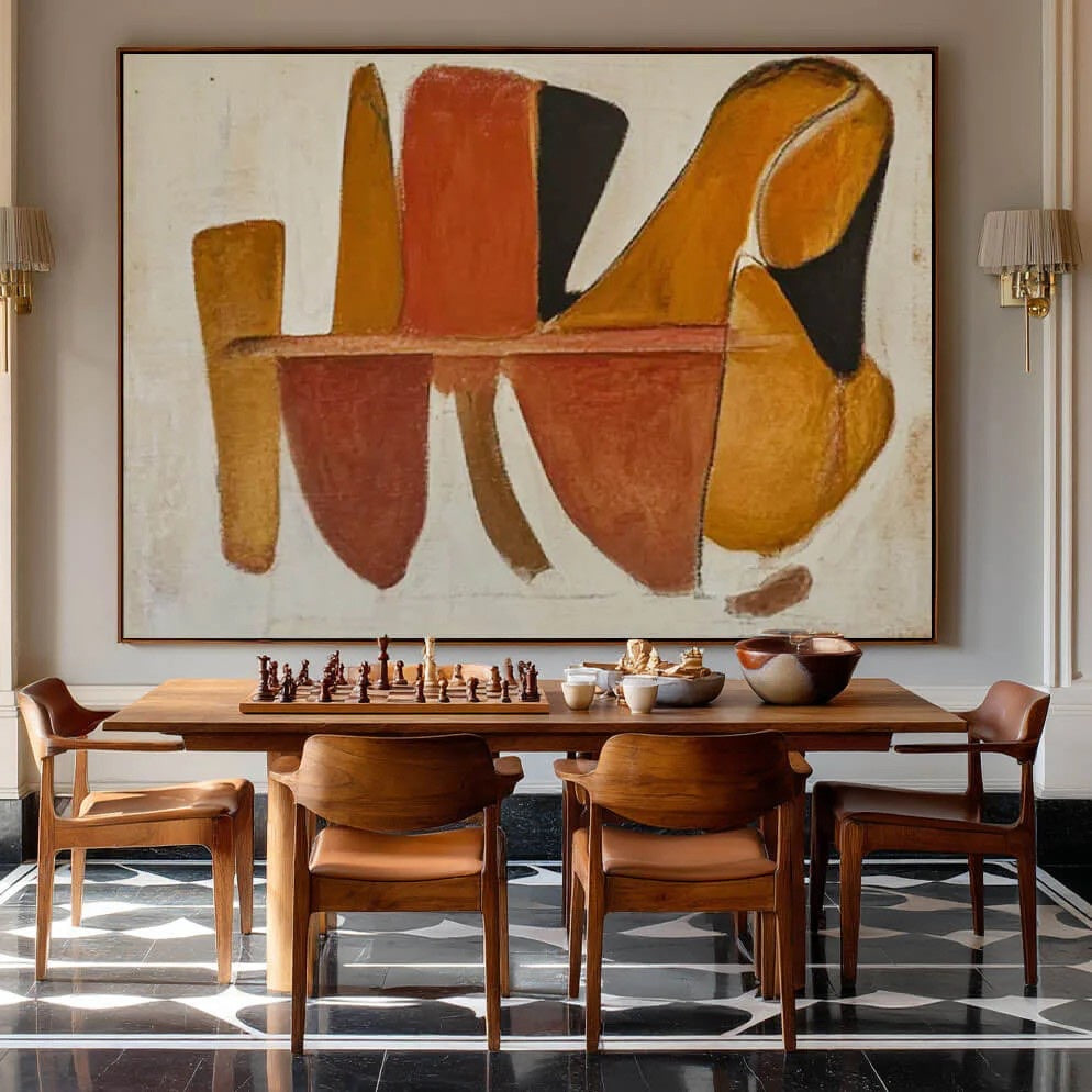 Close view of Japandi Style Wall Art Minimalist Abstract Painting showing raised texture, layered brushwork, and tactile canvas detail for neutral home decor.