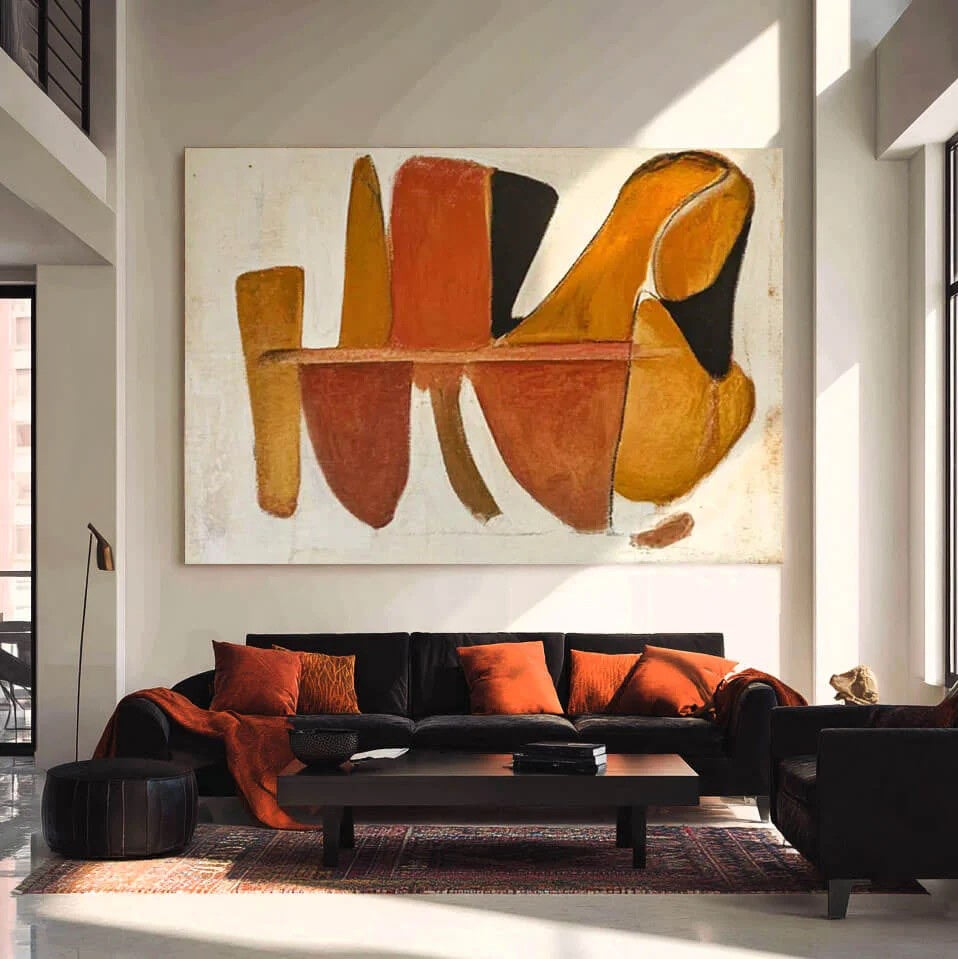 Japandi Style Wall Art Minimalist Abstract Painting styled in a refined neutral room setting to show wall scale, calm proportion, and interior decor mood.