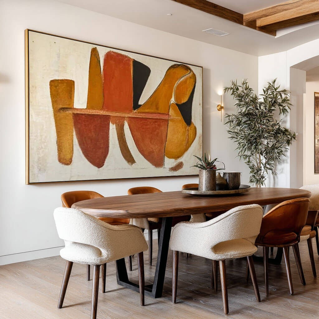 Japandi Style Wall Art Minimalist Abstract Painting styled in a refined neutral room setting to show wall scale, calm proportion, and interior decor mood.