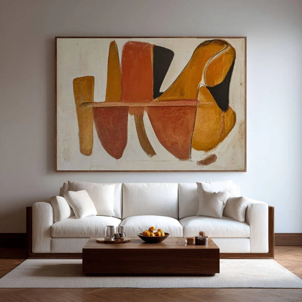 Japandi Style Wall Art Minimalist Abstract Painting styled in a refined neutral room setting to show wall scale, calm proportion, and interior decor mood.