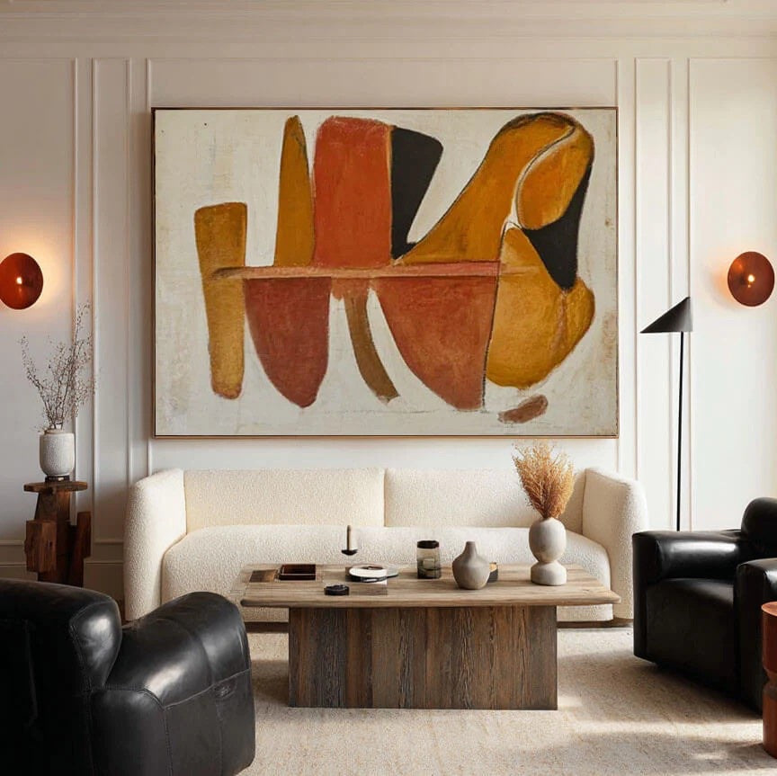 Japandi Style Wall Art Minimalist Abstract Painting styled in a refined neutral room setting to show wall scale, calm proportion, and interior decor mood.