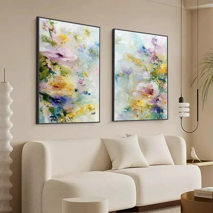 JARDIN SECRET: Impressionistic Abstract Floral Painting Set of 2 | Impressionist mood, soft natural light studio shot
