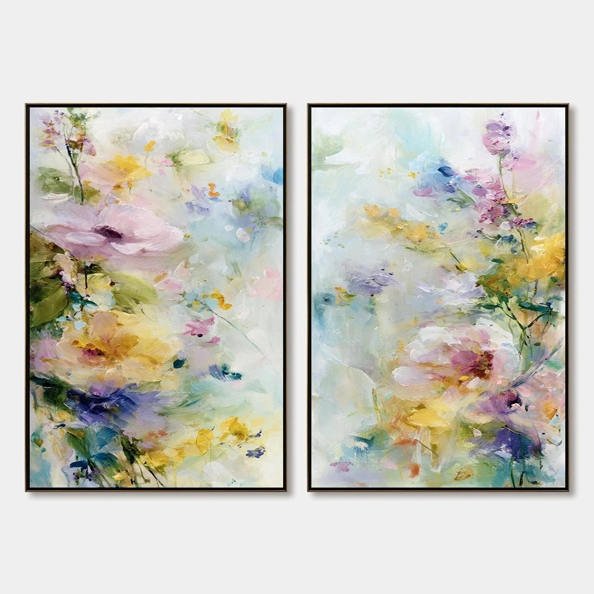 JARDIN SECRET: Impressionistic Abstract Floral Painting Set of 2 | hanging in living room, Impressionist wall art