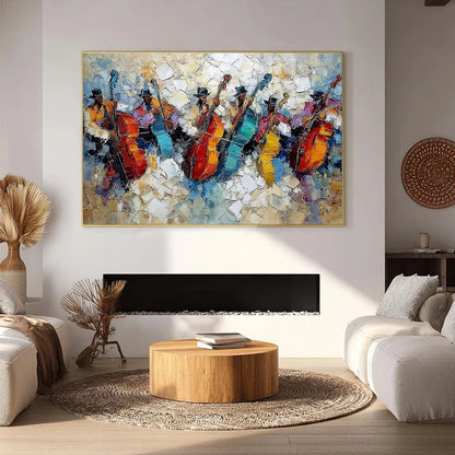 JAZZMEN'S JAM: Textured Impasto Painting of Musicians | Abstract closeup, raised brushwork detail