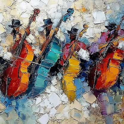 JAZZMEN'S JAM: Textured Impasto Painting of Musicians | rolled canvas, ready for custom framing