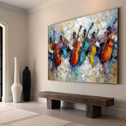 JAZZMEN'S JAM: Textured Impasto Painting of Musicians | Abstract mood, soft natural light studio shot