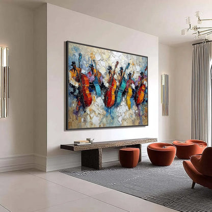 JAZZMEN'S JAM: Textured Impasto Painting of Musicians | multi-color palette, original oil on stretched canvas art