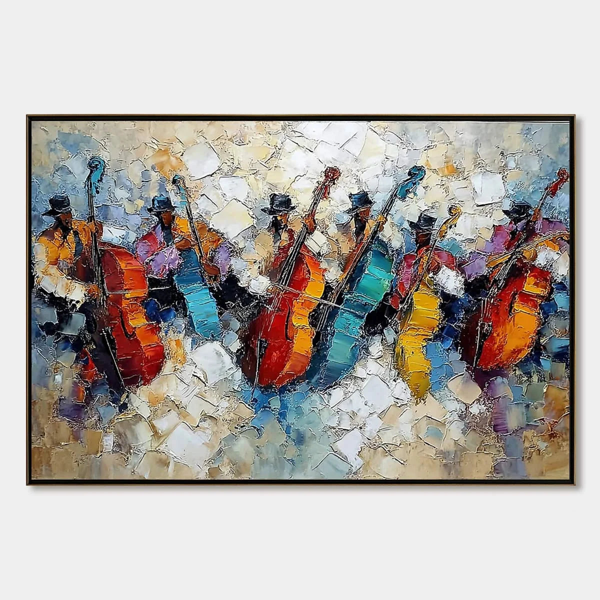 JAZZMEN'S JAM: Textured Impasto Painting of Musicians | hanging in living room, Abstract wall art