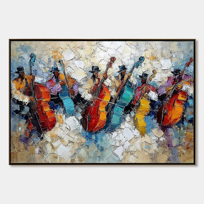 JAZZMEN'S JAM: Textured Impasto Painting of Musicians | hanging in living room, Abstract wall art
